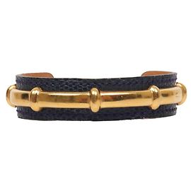 HERMÈS - Bracciale Agatha Hermès in pelle grana blu navy (T1) Nero