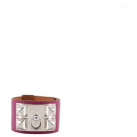 HERMÈS - Bracelet Collier de Chien Hermès en cuir violet (T4) Violet
