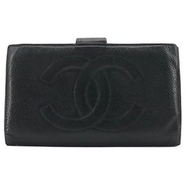 CHANEL - Chanel CC wallet in vintage black grained leather Black