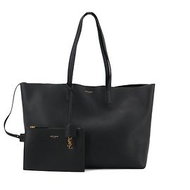 SAINT LAURENT - Bolsa de compras E/W Saint Laurent em couro texturizado preto Preto