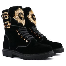 BALMAIN - Bottines Balmain Eagle en velours noir (Taille 37) Noir