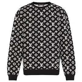 LOUIS VUITTON - Louis Vuitton schwarzer und weißer Baumwollpullover mit Monogramm (M) Schwarz