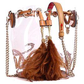 Christian Louboutin LOUBOUTIN - Borsa a spalla trasparente in plastica Louboutin Marie Jane Marrone