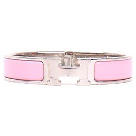 HERMÈS - Pulseira Clic H Hermès em esmalte rosa (T0) Rosa