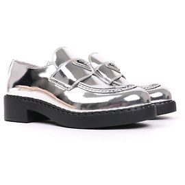PRADA - Mocassins en chocolat Prada en cuir argenté (T36) Argenté