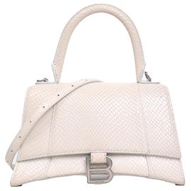BALENCIAGA - Sac à épaule Hourglass Small en cuir blanc embossé python Blanc
