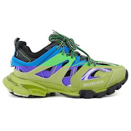 Balenciaga-BALENCIAGA - Tênis Balenciaga Track em couro verde e azul (T42)-Verde