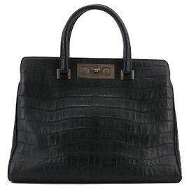 SAINT LAURENT - Saint Laurent Trois Clous handbag in black crocodile-embossed leather Black