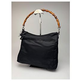Bolsa de lona vintage Gucci com bambu preto Preto