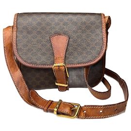 Céline Bolsa transversal de couro monograma vintage Celine marrom Marrom
