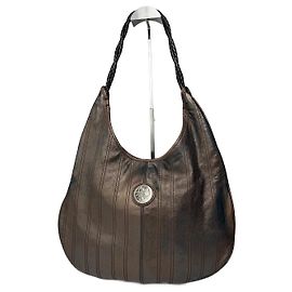 Céline Bolsa de couro vintage Celine marrom bronze Metálico
