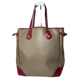 Céline Vintage Celine Ledertasche beige rot mit Monogramm Beige