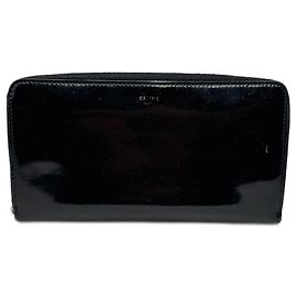 Céline Cartera de cuero patentada negra Vintage Celine Paris Negro