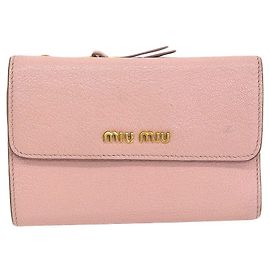 Miu Miu Leather L-Zip Trifold Wallet Pink Pink