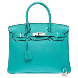 Hermès HERMES Birkin 30 Tasche aus blauer Leder - 102533 Blau