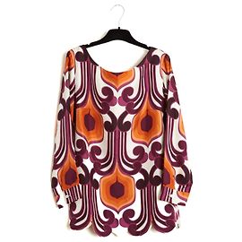 Miu Miu Top FR40 Geometric Print Ecru Silk Twill Blouse UK12 US10 Pristine Multicolore