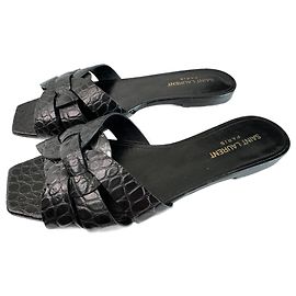 Saint Laurent Tribute Croc Flats Schwarz