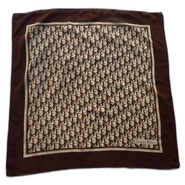 Sciarpa quadrata Dior in chiffon di seta monogramma marrone beige Marrone Beige