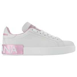 Baskets Portofino - Dolce & Gabbana - Blanc/Rose - Cuir Blanc
