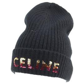 Céline Celine Strickmütze mit bestickten Pailletten Schwarz
