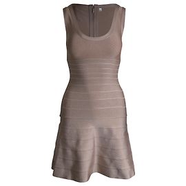 Robe Mini Bandage Évasée Herve Leger en Rayonne Nude Marron Chair