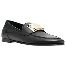 Dolce & Gabbana-Dolce & Gabbana Leather Logo Loafers-Black