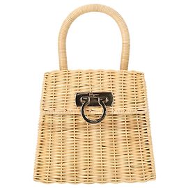 Bolsa de alça Gancini em vime edição limitada Salvatore Ferragamo em rafia bege Bege