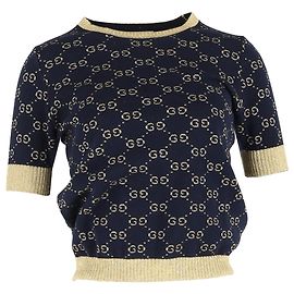 Top en coton bleu marine GG Lamé de Gucci Multicolore