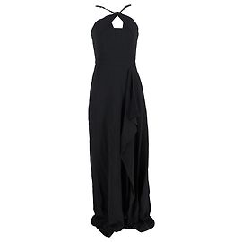 Roland Mouret Embellished-Strap Ruffled Maxi Dress in Black Viscose Black