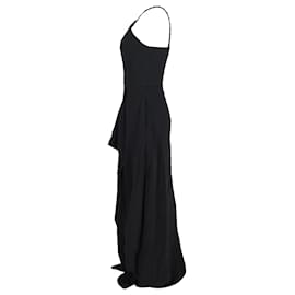 Roland Mouret-Roland Mouret Embellished-Strap Ruffled Maxi Dress in Black Viscose-Black