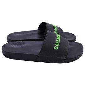 Infradito da piscina in gomma nera con logo Balenciaga Nero