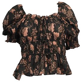 Ulla Johnson Printed gathered Blouse in Black Cotton Black