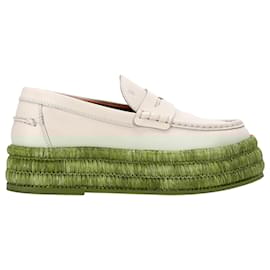 Tod's-Tod's Raffia Platform Loafers in White Leather-White,Cream