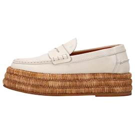 Tod's-Tod's Raffia Platform Loafers in White Leather-White,Cream