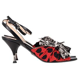 Prada Printed Bow Ankle Strap Sandal Heels in Multicolor Satin Multiple colors