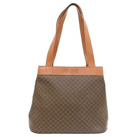 Céline Celine Macadam Tote Bag Leather Canvas Brown Brown