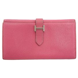Hermès Hermes Chevre Bearn Dupli Long Wallet Pink Red
