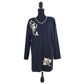 Escada blauer Wollpullover aus den 80ern mit Blumenmuster Blau