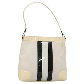 Bolsa de Ombro GUCCI em Lona Branca Dourada 001 4231 Auth ti3314 Branco Dourado