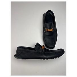Mocassim de couro vintage Gucci com bambu preto 43,5 Preto