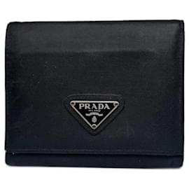 Vintage Prada Triangle Polyester leather wallet black Black