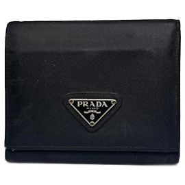 Vintage Prada Triangle Polyester-Leder Geldbörse schwarz Schwarz