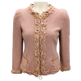 Moschino Blush Pink / Gold Hardware Tweed Evening Jacket Pink