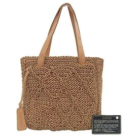 Chanel Leather Woven Handbag Camel Brown Camel