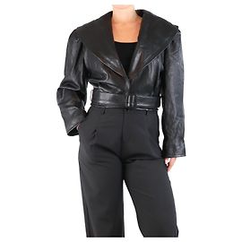 Frame Denim Black cropped belted leather jacket - size M Black