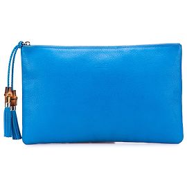 Clutch de couro de bezerro azul com tassel de bambu Gucci Azul