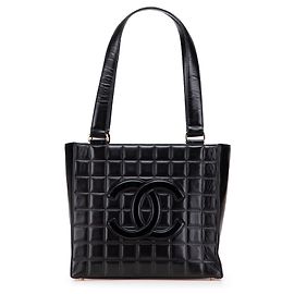 Chanel Black CC Chocolate Bar Lambskin Tote Black