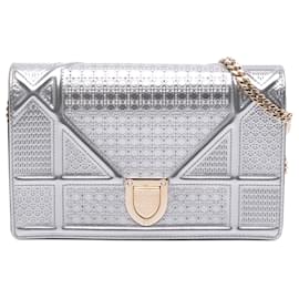 Dior-Dior Silver Baby Patent Microcannage Diorama Crossbody-Silvery