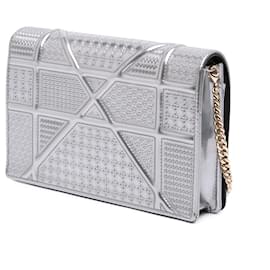 Dior-Dior Silver Baby Patent Microcannage Diorama Crossbody-Silvery