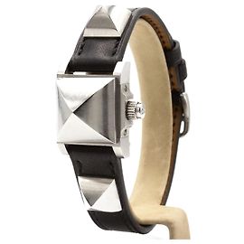 Orologio Hermès Médor acciaio quadrante nero Argento